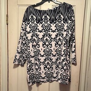 Charter Club Elegant Black and White Damask Blouse